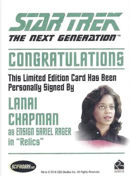 2016 Rittenhouse Star Trek: The Next Generation Portfolio Prints Series Two - Autographs (Classic Design) #NNO Lanei Chapman Back