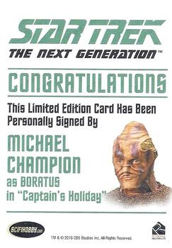 2016 Rittenhouse Star Trek: The Next Generation Portfolio Prints Series Two - Autographs (Classic Design) #NNO Michael Champion Back