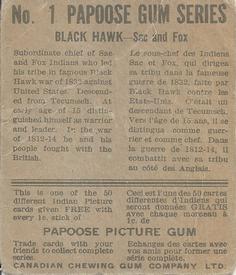 1934 Papoose Gum Indians (V254) #1 Black Hawk Back