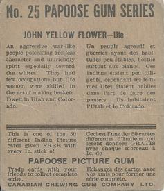 1934 Papoose Gum Indians (V254) #25 John Yellow Flower Back