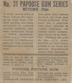 1934 Papoose Gum Indians (V254) #31 Wetcunie Back