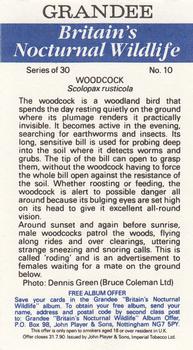 1987 Grandee Britain's Nocturnal Wildlife #10 Woodcock Back