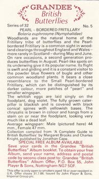 1983 Grandee British Butterflies #5 Pearl-Bordered Fritillary Back
