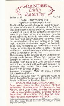 1983 Grandee British Butterflies #10 Small Tortoiseshell Back