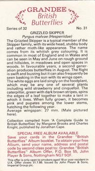 1983 Grandee British Butterflies #31 Grizzled Skipper Back