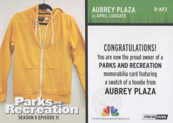 2013 Press Pass Parks and Recreation - Relics Gold #R-AP2 Aubrey Plaza Back