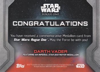 2016 Topps Star Wars Rogue One Series 1 - Medallions #NNO Darth Vader Back