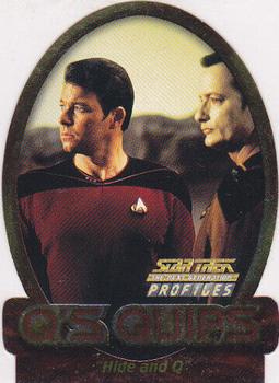 2000 SkyBox Star Trek The Next Generation Profiles - Q's Quips Cards Die Cut #Q2 Hide and Q Front