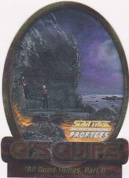 2000 SkyBox Star Trek The Next Generation Profiles - Q's Quips Cards Die Cut #Q9 All Good Things, Part II Front