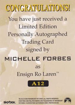 2000 SkyBox Star Trek The Next Generation Profiles - Autographed #A12 Michelle Forbes Back