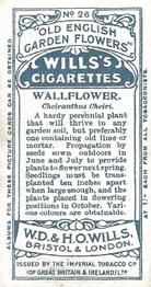 1910 Wills's Old English Garden Flowers #26 Wallflower Back