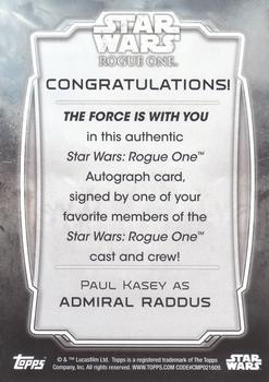 2016 Topps Star Wars Rogue One Series 1 - Autographs #NNO Paul Kasey Back
