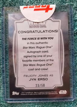 2016 Topps Star Wars Rogue One Series 1 - Autographs Death Star Black #NNO Felicity Jones Back