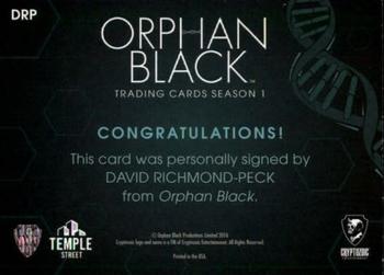 2016 Cryptozoic Orphan Black Season 1 - Autographs #DRP David Richmond-Peck Back