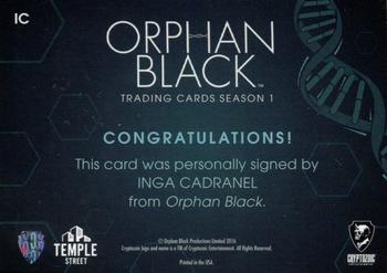 2016 Cryptozoic Orphan Black Season 1 - Autographs #IC Inga Cadranel Back