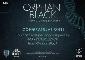 2016 Cryptozoic Orphan Black Season 1 - Autographs #MB Marqus Bobesich Back