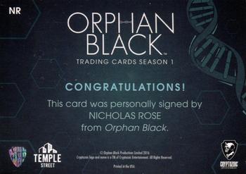 2016 Cryptozoic Orphan Black Season 1 - Autographs #NR Nicholas Rose Back