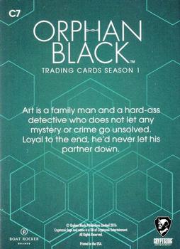 2016 Cryptozoic Orphan Black Season 1 - Character Bios Silver Foil Board #C7 Arthur Bell Back
