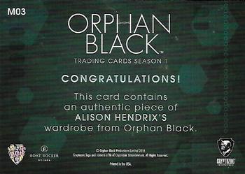 2016 Cryptozoic Orphan Black Season 1 - Wardrobe Relics #M03 Tatiana Maslany Back