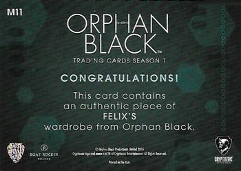 2016 Cryptozoic Orphan Black Season 1 - Wardrobe Relics #M11 Jordan Gavaris Back