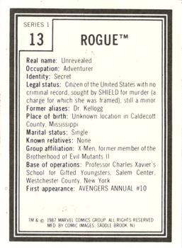 1987 Comic Images Marvel Universe I #13 Rogue Back
