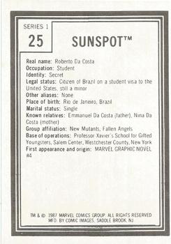 1987 Comic Images Marvel Universe I #25 Sunspot Back