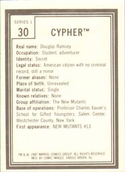 1987 Comic Images Marvel Universe I #30 Cypher Back
