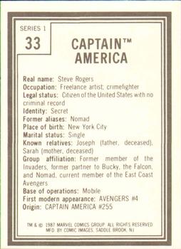 1987 Comic Images Marvel Universe I #33 Captain America Back