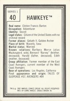 1987 Comic Images Marvel Universe I #40 Hawkeye Back