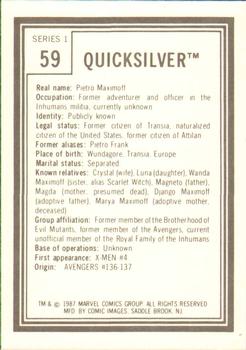 1987 Comic Images Marvel Universe I #59 Quicksilver Back