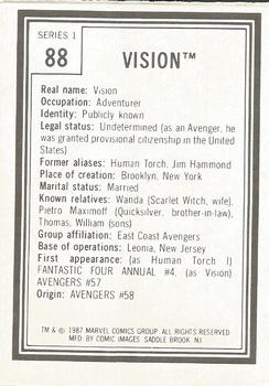 1987 Comic Images Marvel Universe I #88 Vision Back