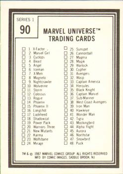 1987 Comic Images Marvel Universe I #90 Checklist Front