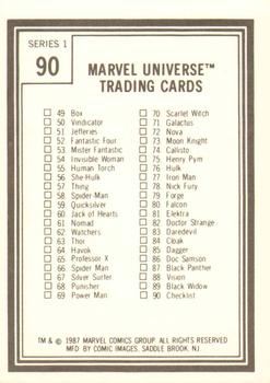 1987 Comic Images Marvel Universe I #90 Checklist Back