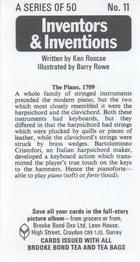 1975 Brooke Bond Inventors & Inventions #11 The Piano, 1709 Back
