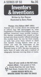 1975 Brooke Bond Inventors & Inventions #35 Thomas Alva Edison Back