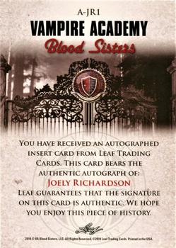 2014 Leaf Vampire Academy: Blood Sisters - Autographs #A-JR1 Joely Richardson Back