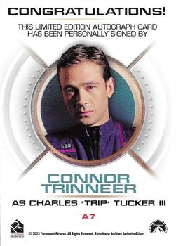 2004 Rittenhouse Star Trek Enterprise Season 3 - Autographs #A7 Connor Trinneer Back