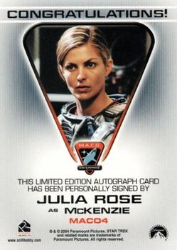 2004 Rittenhouse Star Trek Enterprise Season 3 - Autographs M.A.C.O. Series #MACO4 Julia Rose Back