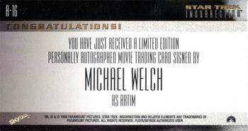 1998 SkyBox Star Trek Insurrection - Autographs #A-16 Michael Welch Back