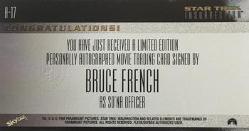 1998 SkyBox Star Trek Insurrection - Autographs #A-17 Bruce French Back