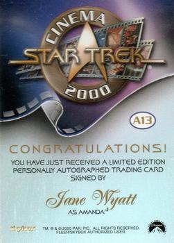 2000 SkyBox Star Trek Cinema 2000 - Autographs #A13 Jane Wyatt Back