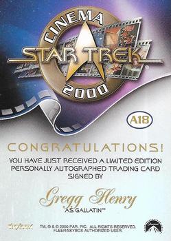2000 SkyBox Star Trek Cinema 2000 - Autographs #A18 Gregg Henry Back