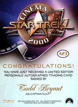 2000 SkyBox Star Trek Cinema 2000 - Autographs #A23 Todd Bryant Back
