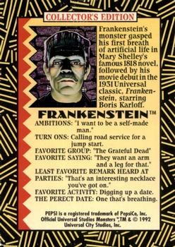 1992 Pepsi Universal Party Monsters #6 Frankenstein Back