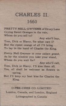 1930 O-Pee-Chee Kings & Queens (V302) #NNO Charles II Back