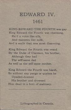 1930 O-Pee-Chee Kings & Queens (V302) #NNO Edward IV Back