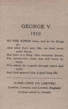 1930 O-Pee-Chee Kings & Queens (V302) #NNO George V Back