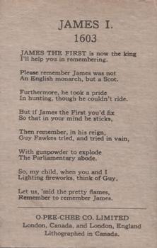1930 O-Pee-Chee Kings & Queens (V302) #NNO James I Back