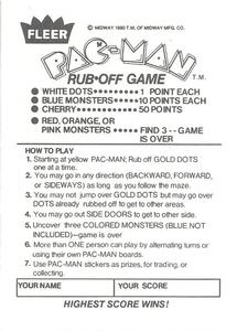 1980 Fleer Pac-Man Stickers & Rub-Offs #NNO Rub-Off Game Back