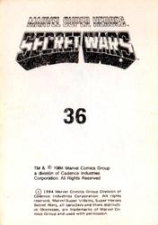 1984 Leaf Marvel Super Heroes Secret Wars Stickers #36 Hawkeye Back